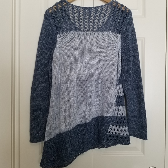 Chico's blue crochet asymmetrical hem cotton blend sweater SZ Med - Picture 2 of 8